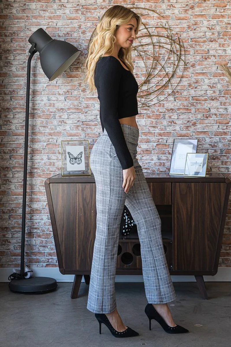 Heimish Full Size Plaid Flare Pants with Wide Waist Band plus Size